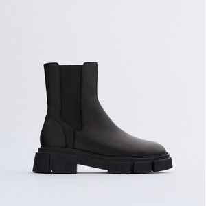 New Zara Lug Sole Low Heel Leather Ankle Boots